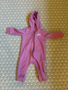 Nike Pink Hooded Baby One-Piece Zipper Romper